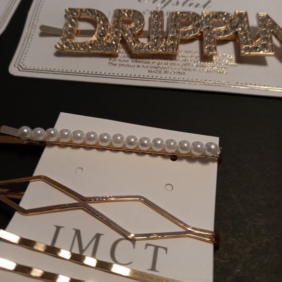 New Lady Fire Gold Rhinestone Drippin HairClip Set - Picture 4 of 4